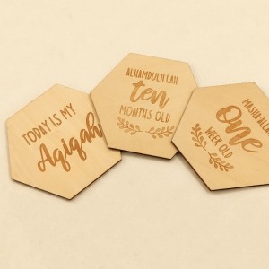 Ξύλινη κάρτα Milestone Wooden Laser Carved Polygon Baby \\\\ First Birthday Souvenir Baby Month Card